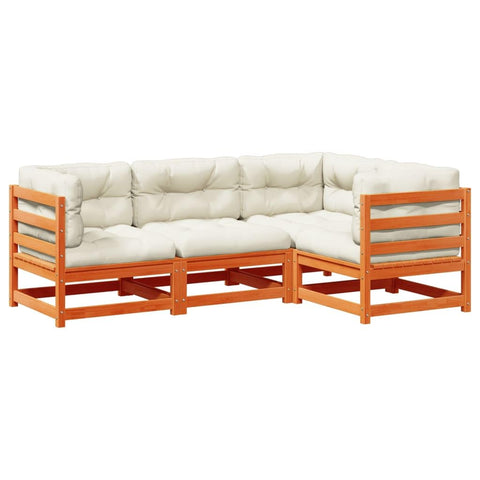 vidaXL 4-piece Patio Sofa Set - Solid Pine Wood, Brown - Outdoor Garden Furniture with Cushions