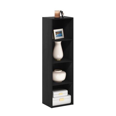 Furinno PASIR Book Shelf, 4-Tier Modern Bookshelf, Open Shelves Bookcase 9 x 12 x 42, Easy Assembly, for Living Room, Bedroom, Home Office, Blackwood
