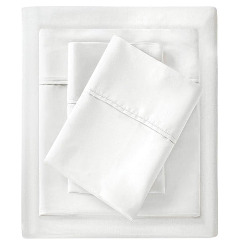 Oakestry 4-Piece 1500 Thread Count Casual Queen Bed Sheets Solid Pattern Extra Soft Comfy & Breathable with Flat Sheet, Fitted Sheet & 2 Pillowcases, White