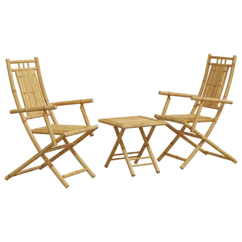 vidaXL 3 Piece Bamboo Garden Bistro Set - Foldable Patio Furniture for Balcony/Backyard - 1 Table (17.7"x17.7"x17.7") & 2 Chairs (20.9"x26"x39")