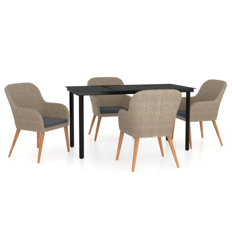 vidaXL 5 Piece Garden Dining Set with Cushions - Stylish Outdoor Furniture in Brown and Black - Comfy Seating for 4 - Rectangular Table - Trendy Patio Chairs - Weather Resistant