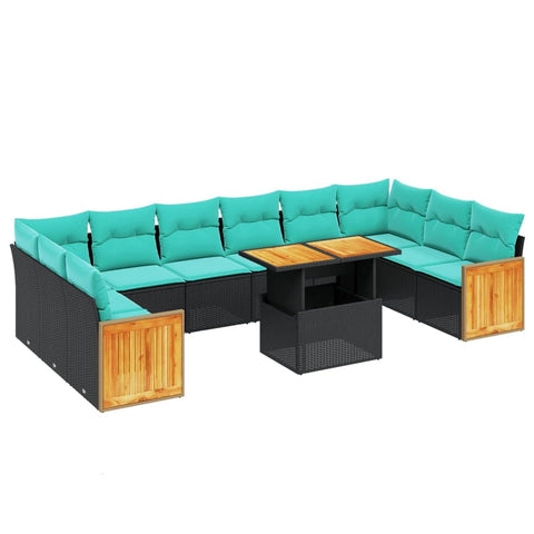 vidaXL Patio Sofa Set with Cushions 11 Piece, Outdoor Conversation Set, Sectional Sofa for Balcony Garden, Modern Style, Black Poly Rattan