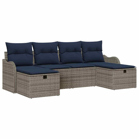 vidaXL Sofa Set with Cushion Manual 6 pcs Grey and Navy Poly Rattan, Chill in style with our modular outdoor sofa set, perfect for gardens, terraces, weatherproof, and UV-safe