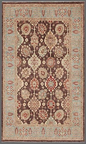Pasargad Home Denver Collection Hand-Knotted Brown/L. Blue 100% Wool Area Rug- 5'11'' X 9'11''