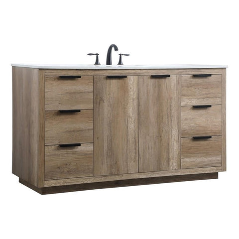Elegant Kitchen and Bath Blake 60" Solid Wood Single Bathroom Vanity in Oak
