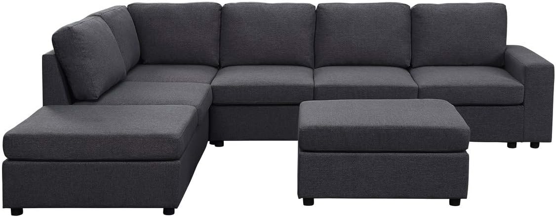 Lilola Home Marley Modular Sectional Sofa with Ottoman in Dark Gray Linen