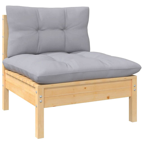 vidaXL Solid Pinewood Patio Middle Sofa with Gray Cushions â€“ Durable Outdoor Furniture with Modular Design for Personalized Configuration
