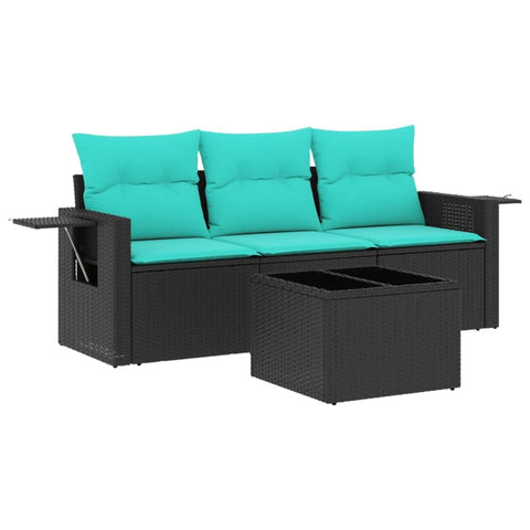 vidaXL Patio Sofa Set with Cushions 4 Piece, Outdoor Conversation Set, Sectional Sofa for Balcony Garden, Modern Style, Black Poly Rattan