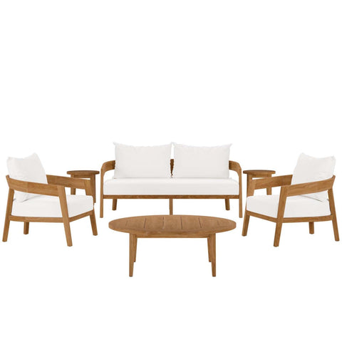 Modway Brisbane 6-Piece Teak Wood Outdoor Patio Set in Natural/White