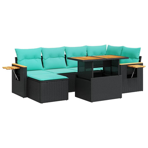 vidaXL 7 Piece Patio Sofa Set with Cushions Brown Poly Rattan Acacia, Garden Sofa Set, Garden Lounge Set, Poly Rattan Sofa Set, Outdoor Sofa Set
