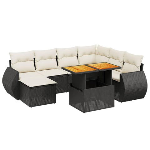 vidaXL 8 Piece Garden Sofa Set with Cushions Black Poly Rattan Outdoor Furniture for Patio Balcony Modern Style Comfortable Seating Lounge Modular Sectional Conversation