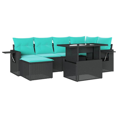 vidaXL 7 Piece Garden Sofa Set with Cushions Black Poly Rattan