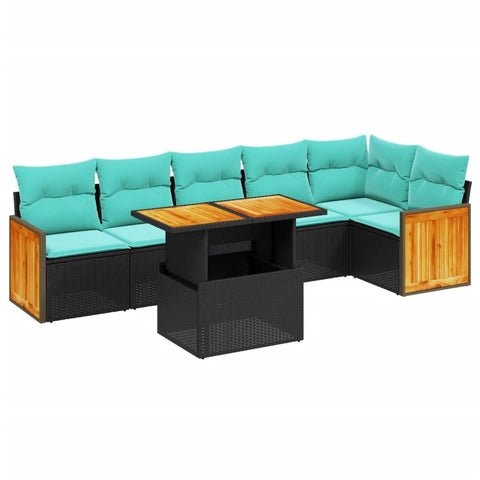 vidaXL Patio Sofa Set with Cushions 7 Piece, Outdoor Conversation Set, Sectional Sofa for Balcony Garden, Modern Style, Black Poly Rattan