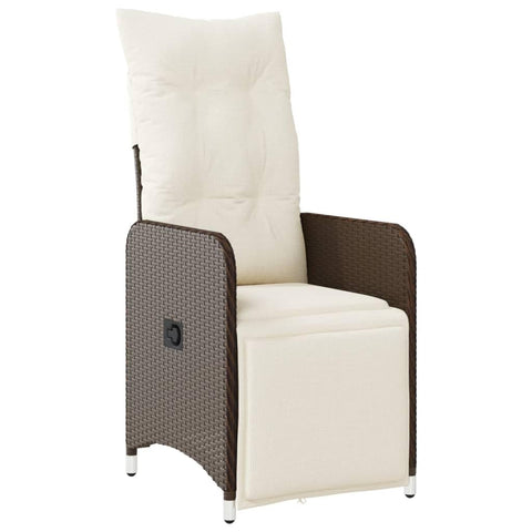 vidaXL Reclining Garden Chair with Cushions for Outdoor Use Brown Poly Rattan Adjustable Backrest Removable Cushion Covers Comfortable Seating Patio and Balcony Recliner Furniture