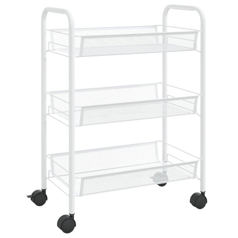vidaXL 3-Tier Iron Kitchen Trolley in White - Mobile Cart with Removable Mesh Baskets for Kitchen, Bathroom, and Office use