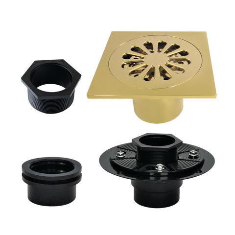 Kingston Brass BSFK4161BB Watercourse 4" Square Brass Shower Drain, Brushed Brass