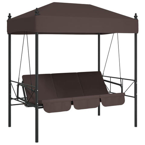 ** vidaXL Patio Swing Bench with Canopy - Coffee Brown Steel, 2-in-1 Chair/Bed for Garden, Patio, Balcony - Comfortable Cushions, Durable Frame
