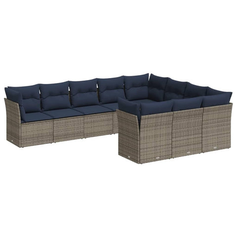 vidaXL Patio Sofa Set with Cushions 10 Piece, Outdoor Conversation Set, Patio Sectional Sofa for Balcony Garden, Modern Style, Gray Poly Rattan
