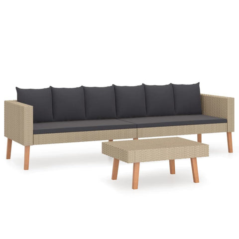 vidaXL Patio Lounge Set - 3 Piece Poly Rattan Furniture with Cushions - Ideal for Terrace and Garden - Beige and Anthracite - Includes 2 Sofas and a Coffee Table