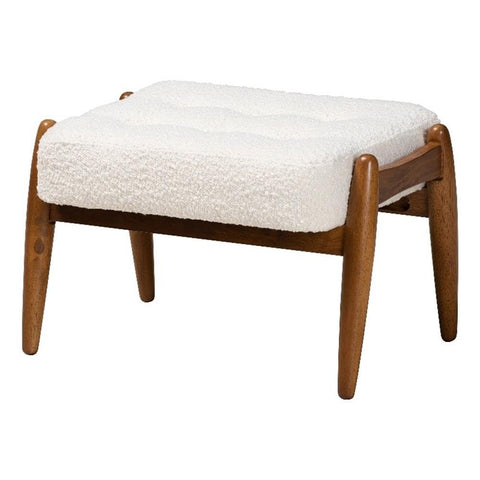 Baxton Studio Jeanine Japandi Cream Boucle Fabric and Walnut Brown Finished Rubberwood Ottoman Footstool