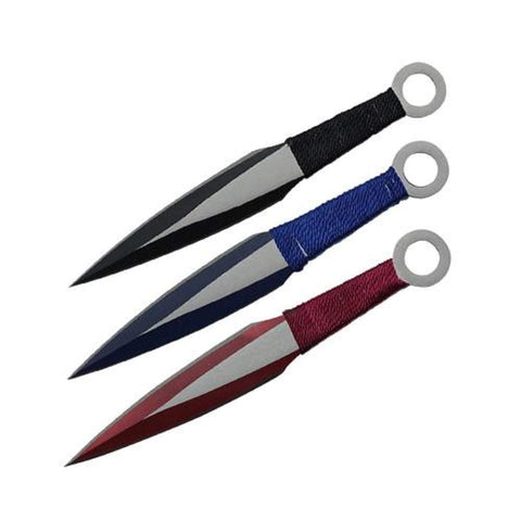 safetystun 3 Piece Throwing Knife Assorted, Black, Blue, red Color