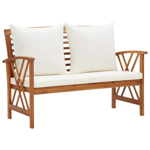vidaXL Solid Acacia Wood Patio Bench with Cushions - Outdoor Furniture with Easy Maintenance, Durable and Comfortable Design for Garden/Patio Relaxation