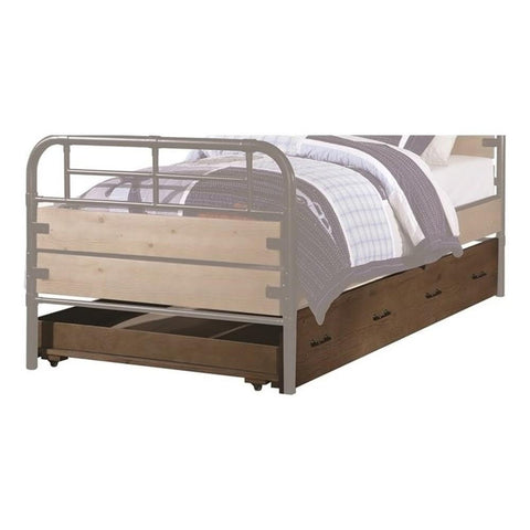 Acme Adams Wood Twin Trundle with 4 Caster Wheels in Antique Oak Wood