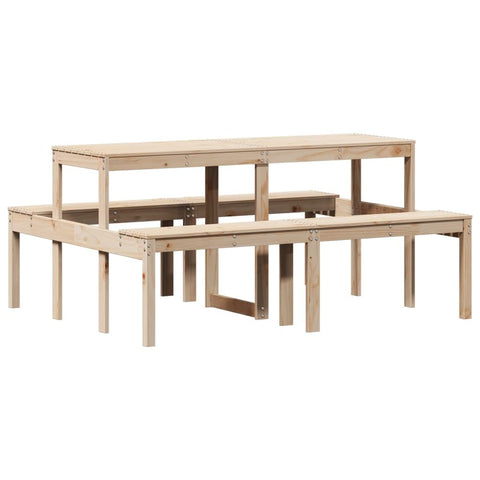 vidaXL - Solid Pine Wooden Picnic Table for Patio/Garden/Deck - Outdoor Seating with Natural Brown Color and Rustic Design - Ideal for Terrace/Backyard/Balcony - 63"x52.8"x29.5"