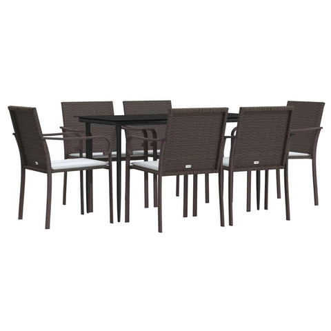 vidaXL 7-Piece Outdoor Dining Set with Cushions - Weather- PE Rattan and Sturdy Steel Construction - Tempered Glass Table Top - Comfortable Cushioned Chairs for Patio and Garden Use