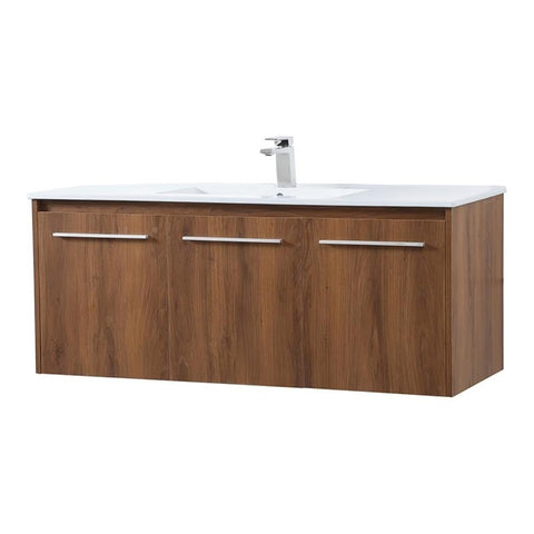 Elegant Decor Rasina 48" Single Porcelain Top Floating Bathroom Vanity in Walnut