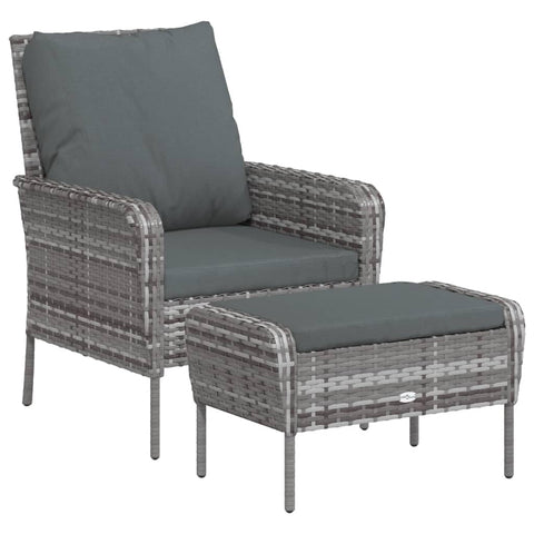 vidaXL Patio Chair Set - Gray Box Rattan Style - Durable Weather Outdoor Furniture - Lounge Chair and Footstool Set - Thickly Cushioned Chairs for Comfortable Seating