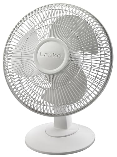 Lasko 12" Oscillating Table Fan for Home, Offices, Bedrooms, Living Rooms, 3-Speeds, Widespread Oscillation, Tilt-Back Fan Head, Portable, White, 2012