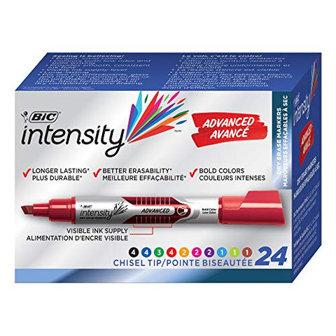 Intensity Advanced Dry Erase Marker Tank-Style Broad Chisel Tip Assorted Colors 24/pack