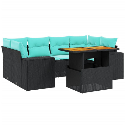 vidaXL Patio Sofa Set with Cushions 7 Piece, Outdoor Sectional Sofa Couch, Patio Conversation Set for Garden Backyard, Black Poly Rattan