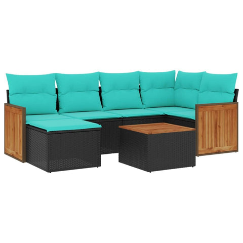 vidaXL 7 Piece Garden Sofa Set with Cushions Black Poly Rattan