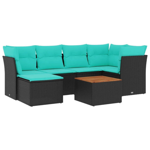 vidaXL Patio Sofa Set with Cushions 7 Piece, Outdoor Conversation Set with Storage, Patio Furniture Set, Modern Style, Black Poly Rattan