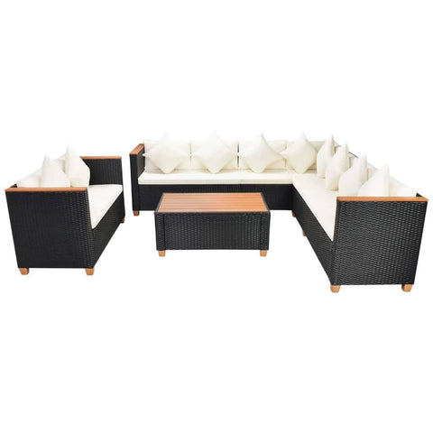 vidaXL Patio Lounge Set, 6-Piece Outdoor Garden Furniture with Cushions, Weatherproof PE Black Poly Rattan, Lightweight Modular Design, Easy-to-Clean, Durable and Sturdy with Rectangular WPC Tabletop