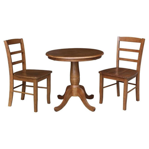 IC INTERNATIONAL CONCEPTS 30 in. Wood Dining Table with 2 Madrid Ladderback Chairs in Distressed Oak
