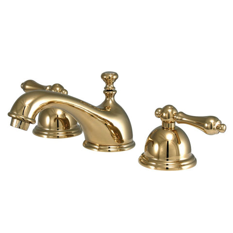 Kingston Brass KS3962AL Restoration Widespread Lavatory Faucet with Metal lever handle, Polished Brass, 8-Inch Adjustable Center