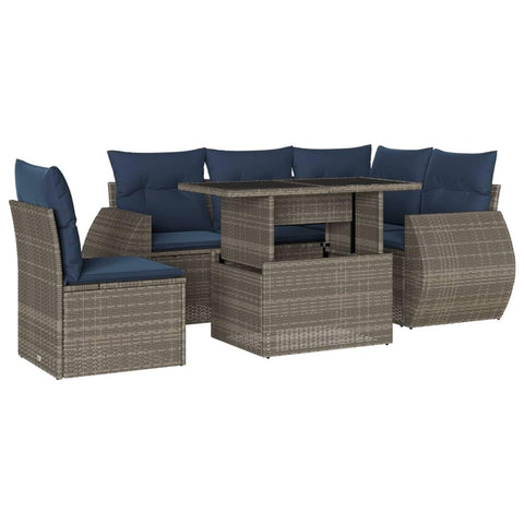 vidaXL Patio Sofa Set with Cushions 6 Piece, Conversation Set with Table and Sectional Sofas, Outdoor Seat for Garden, Modern, Gray Poly Rattan