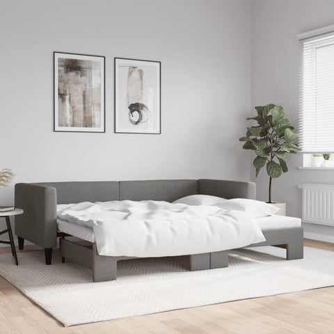 vidaXL Modern Daybed with Trundle - Sleep or Lounge with This Versatile Sofa Bed - Dark Gray Upholstery for Contemporary Home Decor, Twin, 3196656