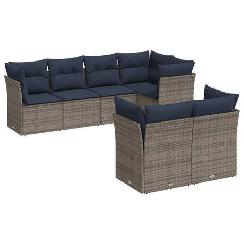 vidaXL Patio Sofa Set with Cushions 7 Piece, Outdoor Conversation Set, Sectional Sofa for Balcony Garden, Modern Style, Gray Poly Rattan