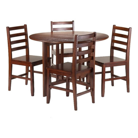 Winsome Wood Alamo 5-Pc Round Drop Leaf Table with 4 Hamilton Ladder Back