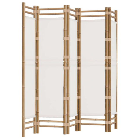 vidaXL 5-Panel Folding Room Divider in Cream White - Bamboo and Canvas Indoor/Outdoor Privacy Screen Partition - Stylish Farmhouse Decor for Living Room, Garden, Balcony - Easy to Assemble