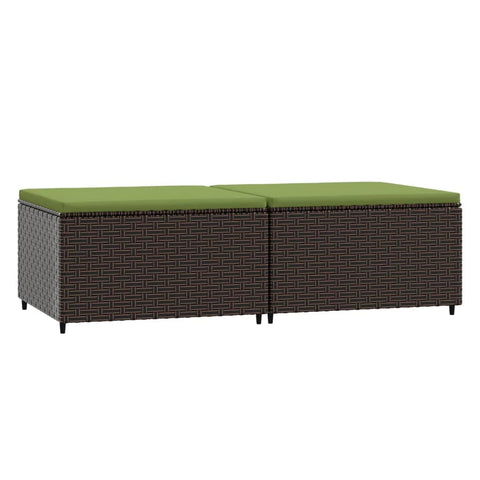 vidaXL Patio Ottomans 2 Pcs, Patio Wicker Footstool with Cushions, Outdoor Patio Footrest for Garden Yard Deck Backyard Balcony, Brown Poly Rattan