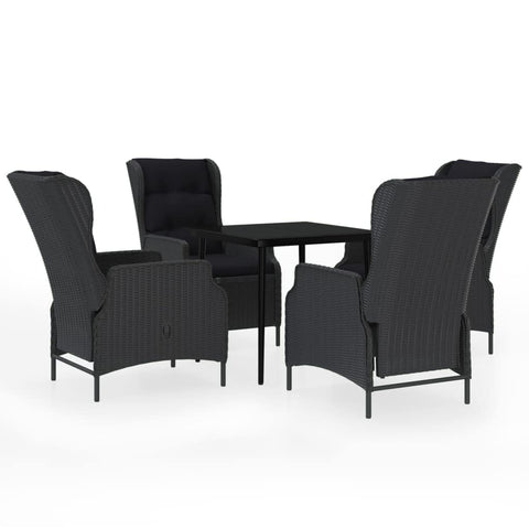 vidaXL 5 Piece Patio Dining Set - Dark Gray PE Rattan Chairs with Thickly Padded Cushions - Black Square Glass Top Table - Sturdy Steel Frame - Adjustable Reclining Chairs with Convenient Gas-Lift...