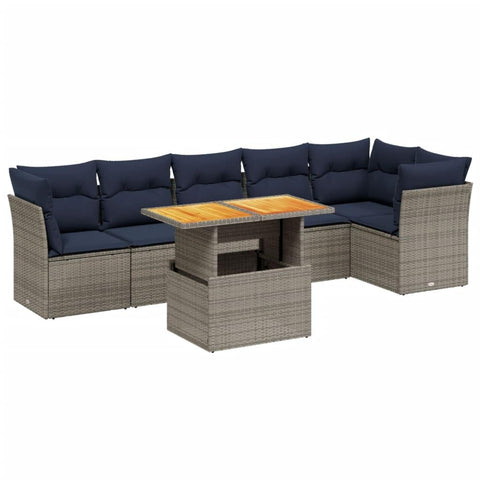 vidaXL Patio Sofa Set with Cushions 7 Piece, Outdoor Sectional Sofa Couch, Patio Conversation Set for Garden Backyard, Gray Poly Rattan