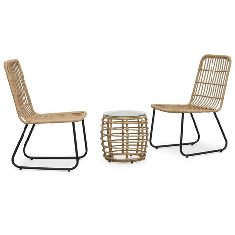 vidaXL Patio Bistro Set 3 Piece, Patio Furniture Set, Round Table Set with Glass Tabletop, Outdoor Conversation Set for Garden, Poly Rattan Oak