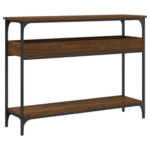 vidaXL Console Table with Shelf, Engineered Wood, Brown Oak Finish with Metal Frame - Functional and Stylish Storage Solution for Any Room