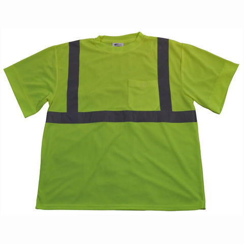 Petra Roc LTS2-4X High-Vis Safety T-Shirt Short Sleeve, ANSI Class 2, Lime Birdseye Mesh, One Chest Pocket, 4X